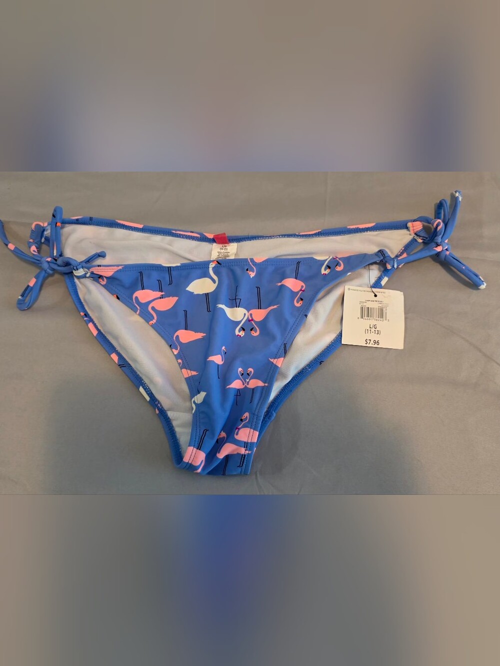 OP Blue Bikini Bottom with Pink Flamingo Print